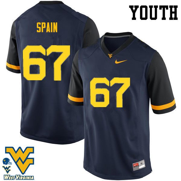NCAA Youth Quinton Spain West Virginia Mountaineers Navy #67 Nike Stitched Football College Authentic Jersey GC23X46AA